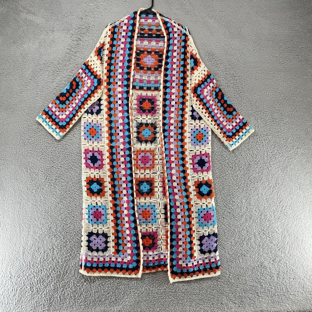 POL Cardigan Sweater Womens Granny Square Crochet Cottagecore Duster - Picture 2 of 12